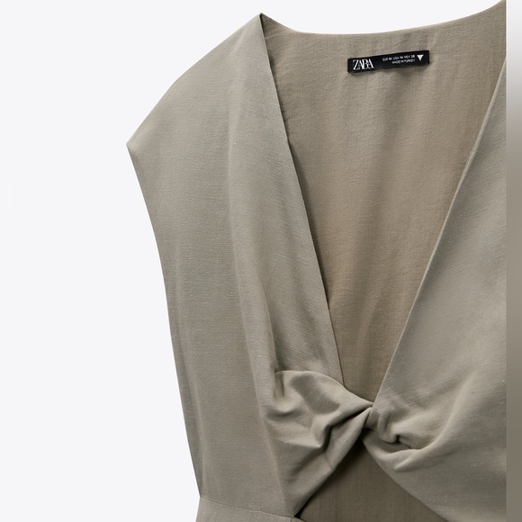 Zara army green linen twist front cutout mini dress - Picture 5 of 7